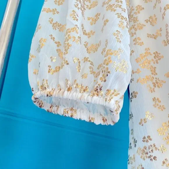 LC Lauren Conrad Elegant Gold and White long sleeve Women's Top - Picture 8 of 16